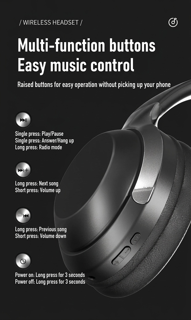 Foldable Wireless Over-Ear Bluetooth 5.3 Headphones