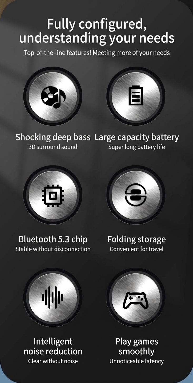 Foldable Wireless Over-Ear Bluetooth 5.3 Headphones