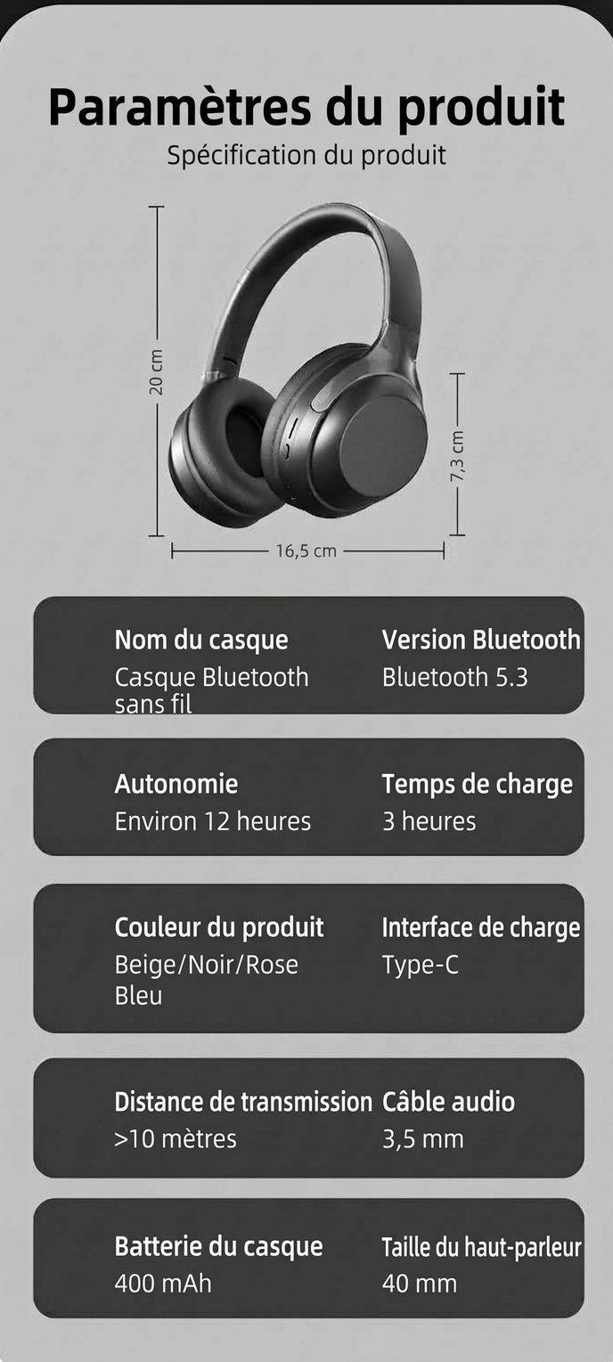 Foldable Wireless Over-Ear Bluetooth 5.3 Headphones