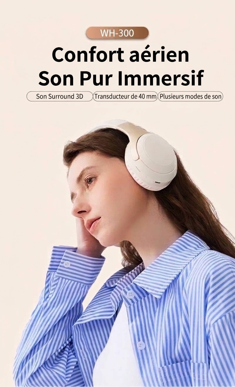 Wireless Bluetooth 5.3 Over-Ear Headphones with Mic