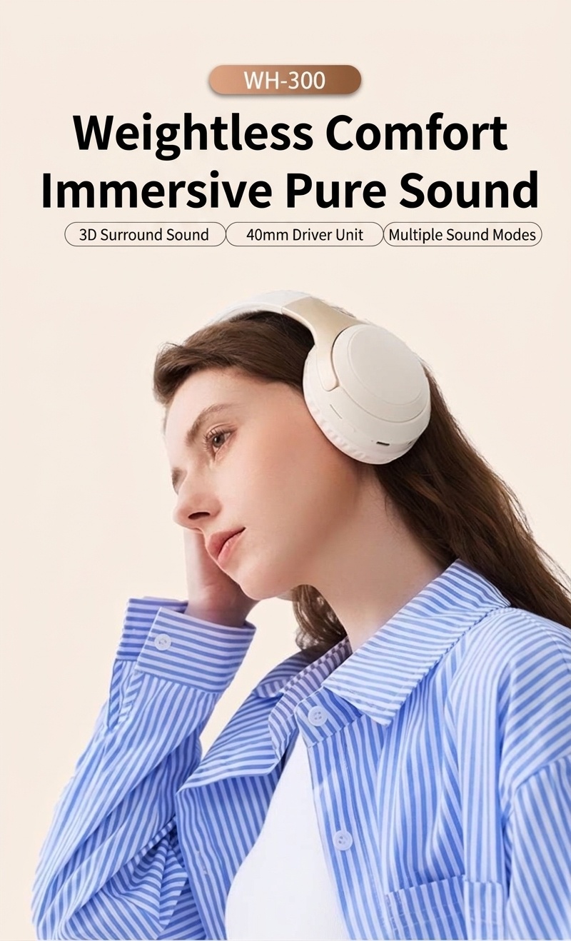 Wireless Bluetooth 5.3 Over-Ear Headphones with Mic