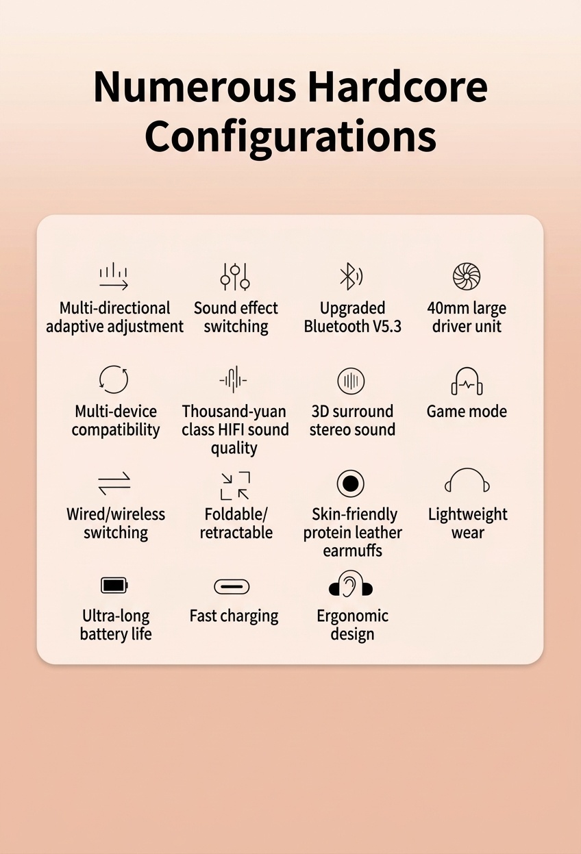 Wireless Bluetooth 5.3 Over-Ear Headphones with Mic