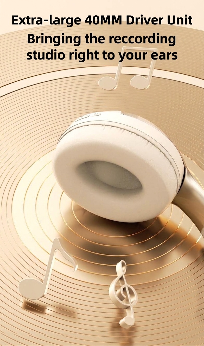 Wireless Bluetooth 5.3 Over-Ear Headphones with Mic