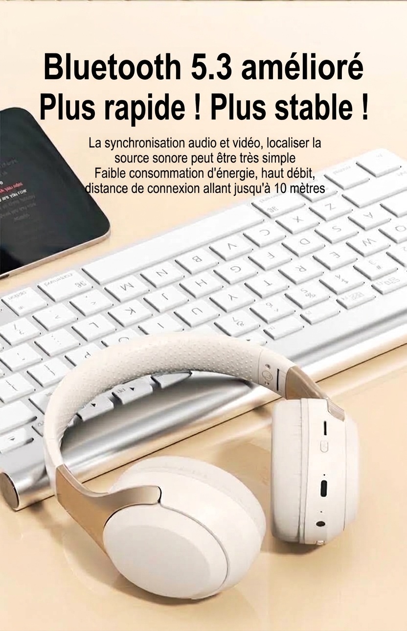 Wireless Bluetooth 5.3 Over-Ear Headphones with Mic