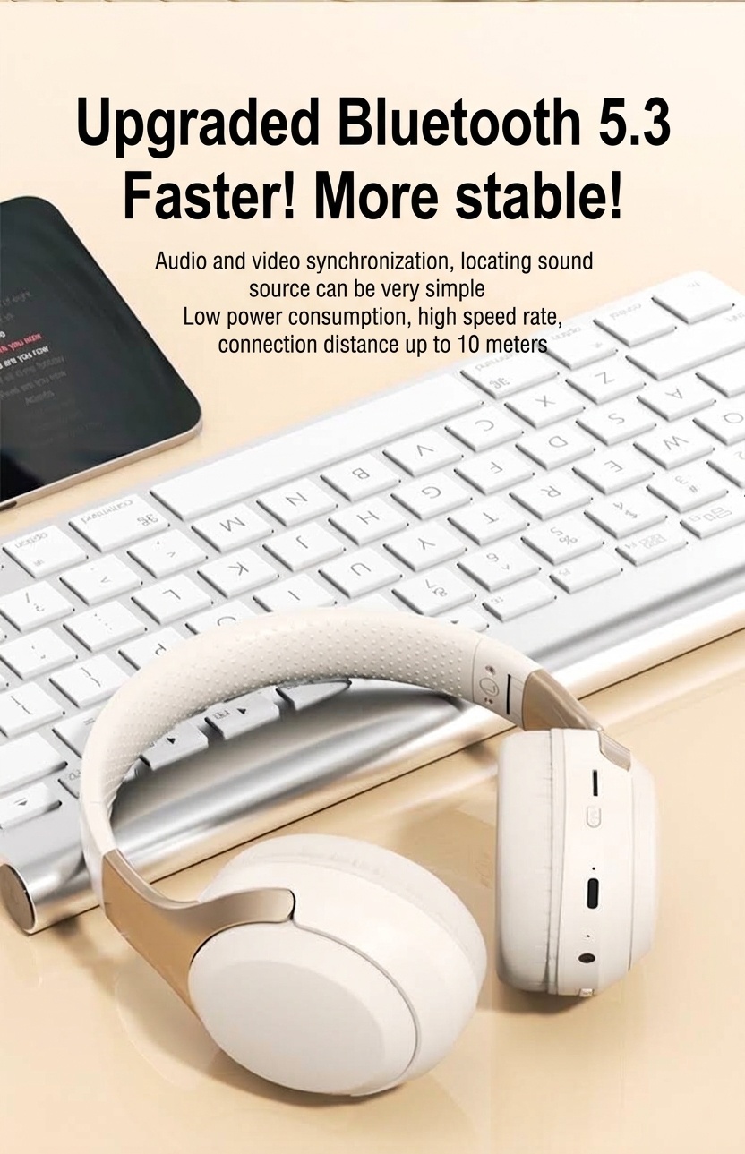Wireless Bluetooth 5.3 Over-Ear Headphones with Mic