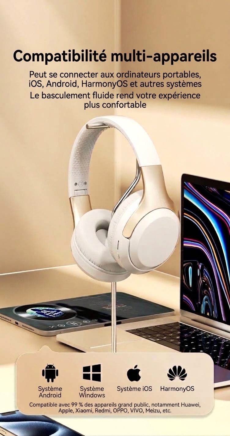 Wireless Bluetooth 5.3 Over-Ear Headphones with Mic