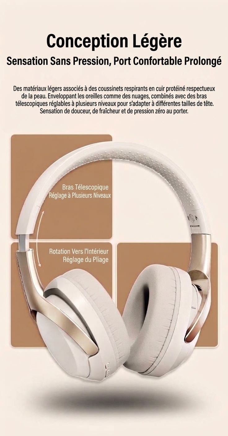 Wireless Bluetooth 5.3 Over-Ear Headphones with Mic