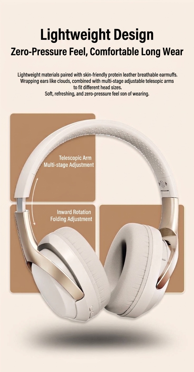 Wireless Bluetooth 5.3 Over-Ear Headphones with Mic