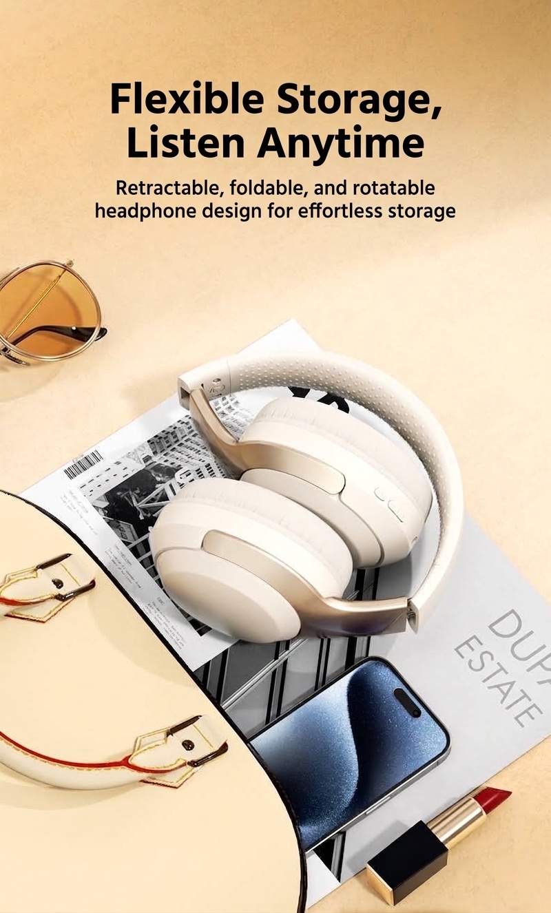 Wireless Bluetooth 5.3 Over-Ear Headphones with Mic