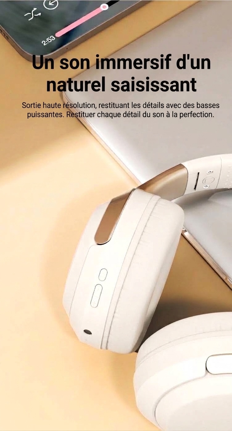 Wireless Bluetooth 5.3 Over-Ear Headphones with Mic