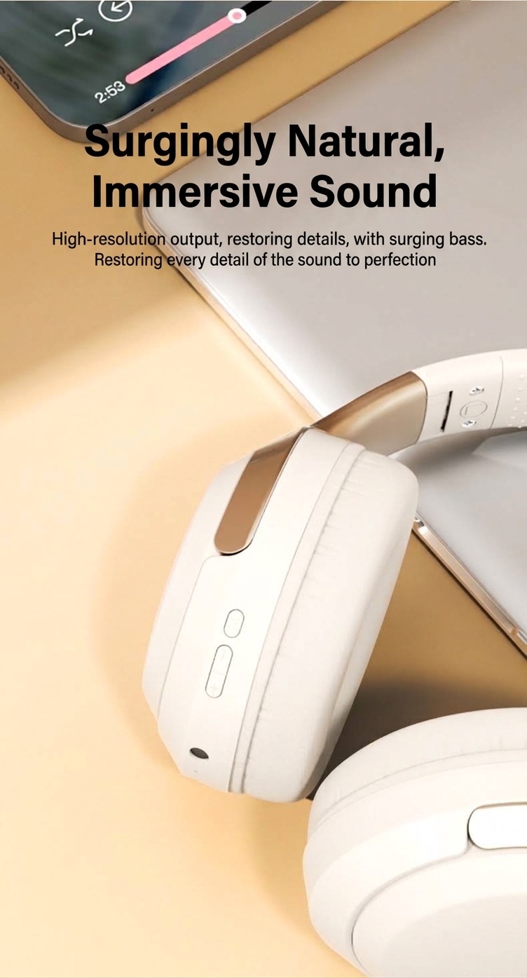 Wireless Bluetooth 5.3 Over-Ear Headphones with Mic
