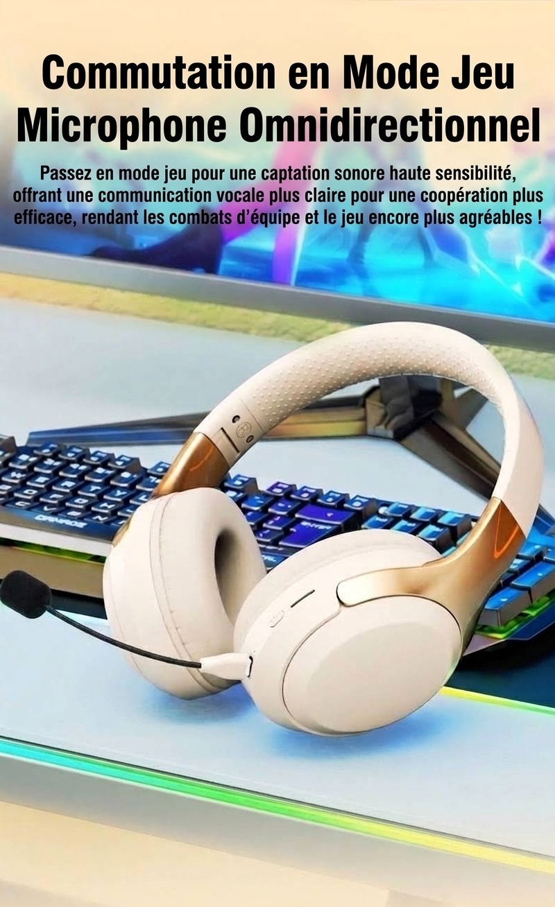 Wireless Bluetooth 5.3 Over-Ear Headphones with Mic