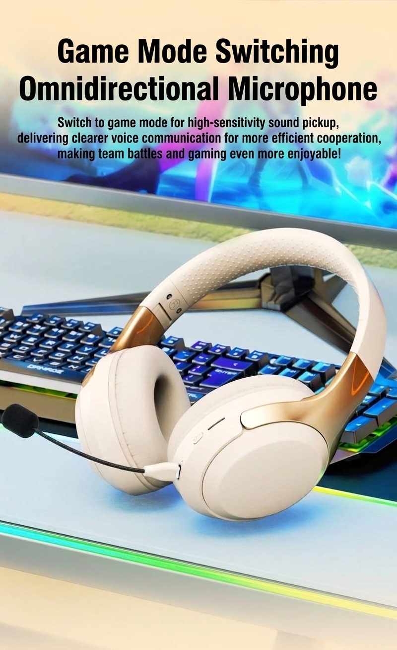 Wireless Bluetooth 5.3 Over-Ear Headphones with Mic