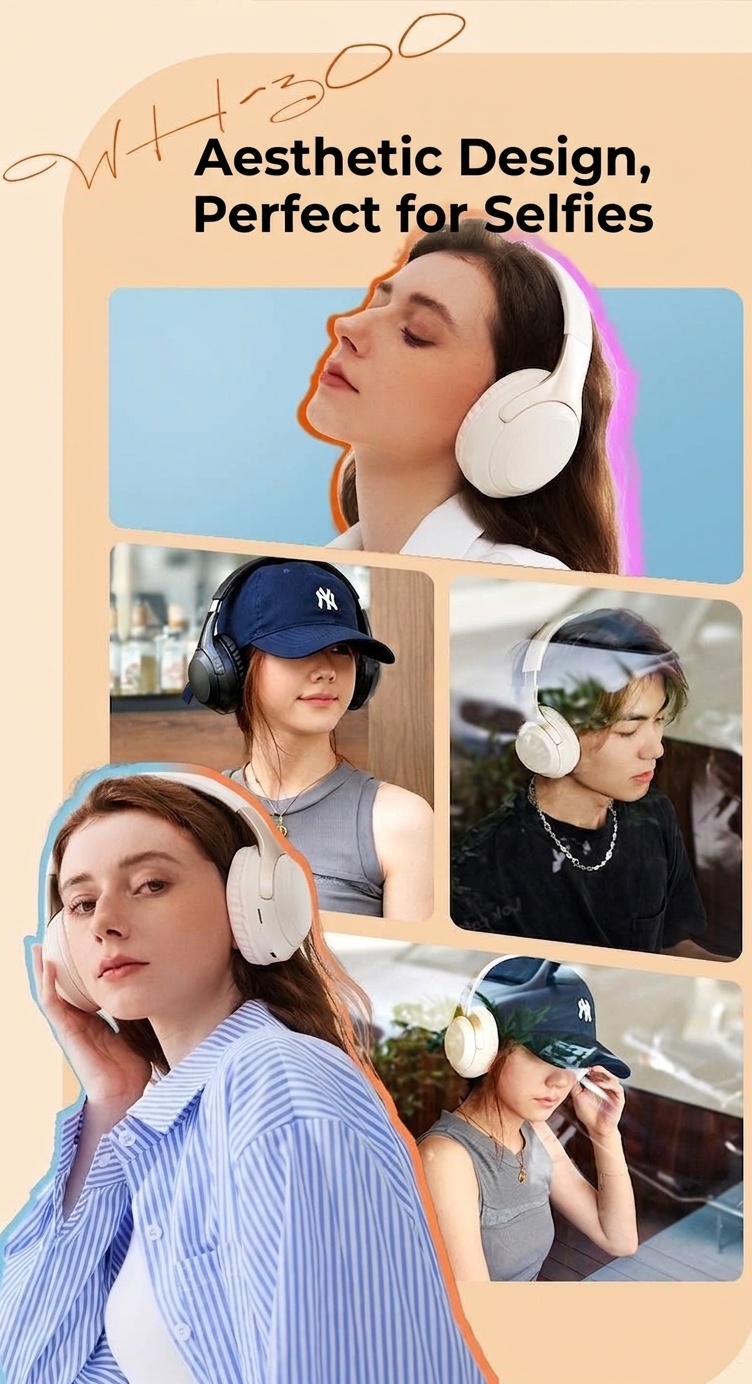 Wireless Bluetooth 5.3 Over-Ear Headphones with Mic
