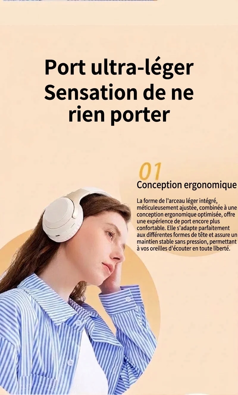 Wireless Bluetooth 5.3 Over-Ear Headphones with Mic