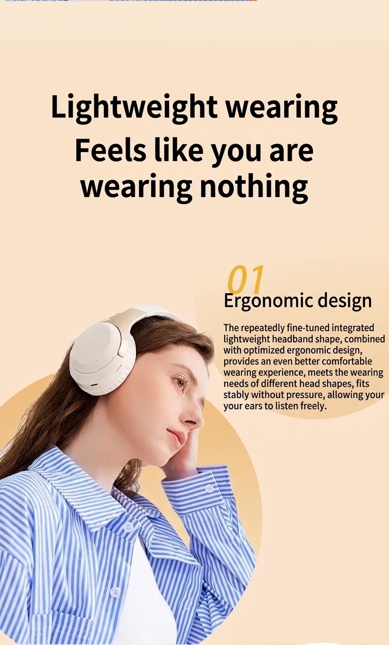 Wireless Bluetooth 5.3 Over-Ear Headphones with Mic