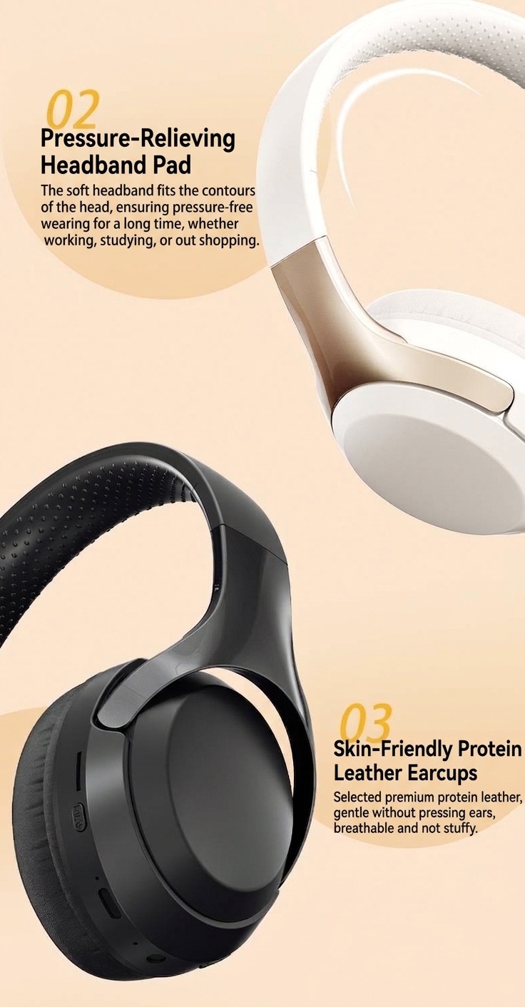 Wireless Bluetooth 5.3 Over-Ear Headphones with Mic