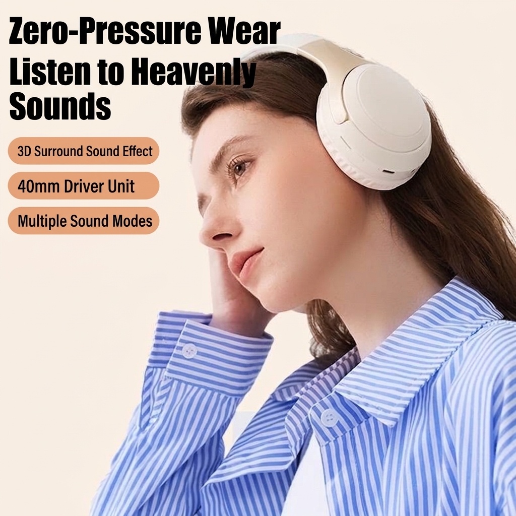 Wireless Bluetooth 5.3 Over-Ear Headphones with Mic