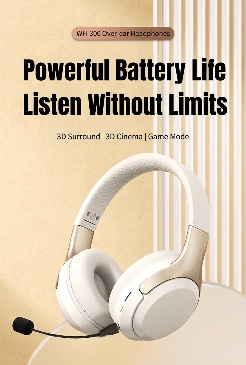 Wireless Bluetooth 5.3 Over-Ear Headphones with Mic