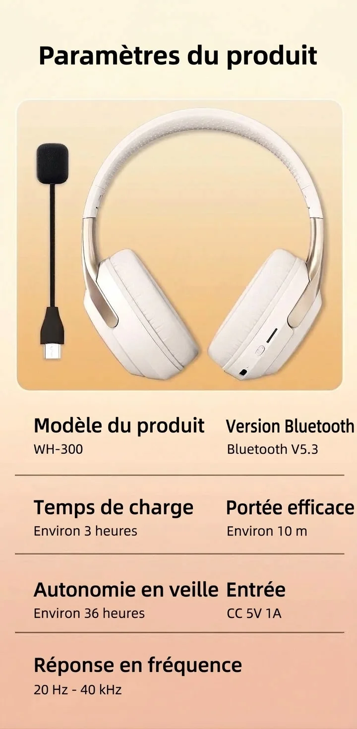 Wireless Bluetooth 5.3 Over-Ear Headphones with Mic