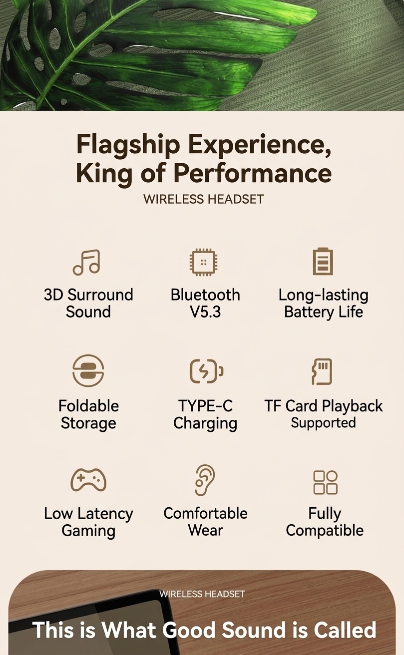 Foldable Bluetooth 5.3 Over-Ear Wireless Headphones