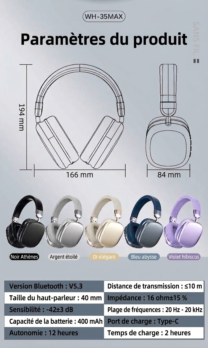 WH-35MAX Wireless Over-Ear Bluetooth 5.3 Headphones