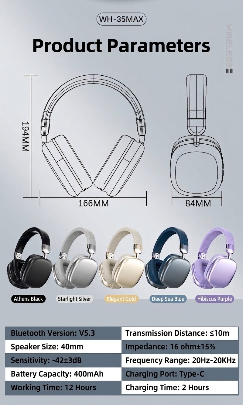 WH-35MAX Wireless Over-Ear Bluetooth 5.3 Headphones