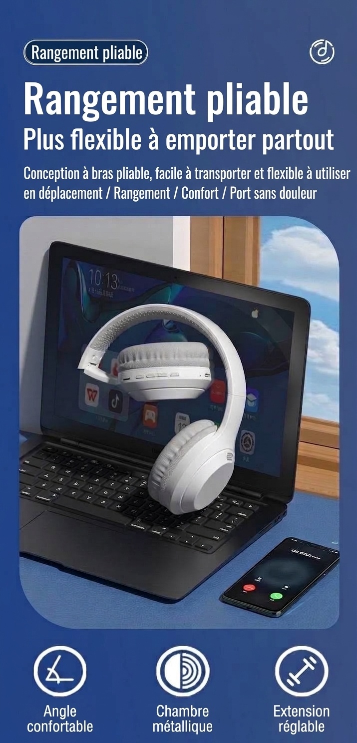 Wireless Bluetooth 5.3 Foldable Over-Ear Headphones