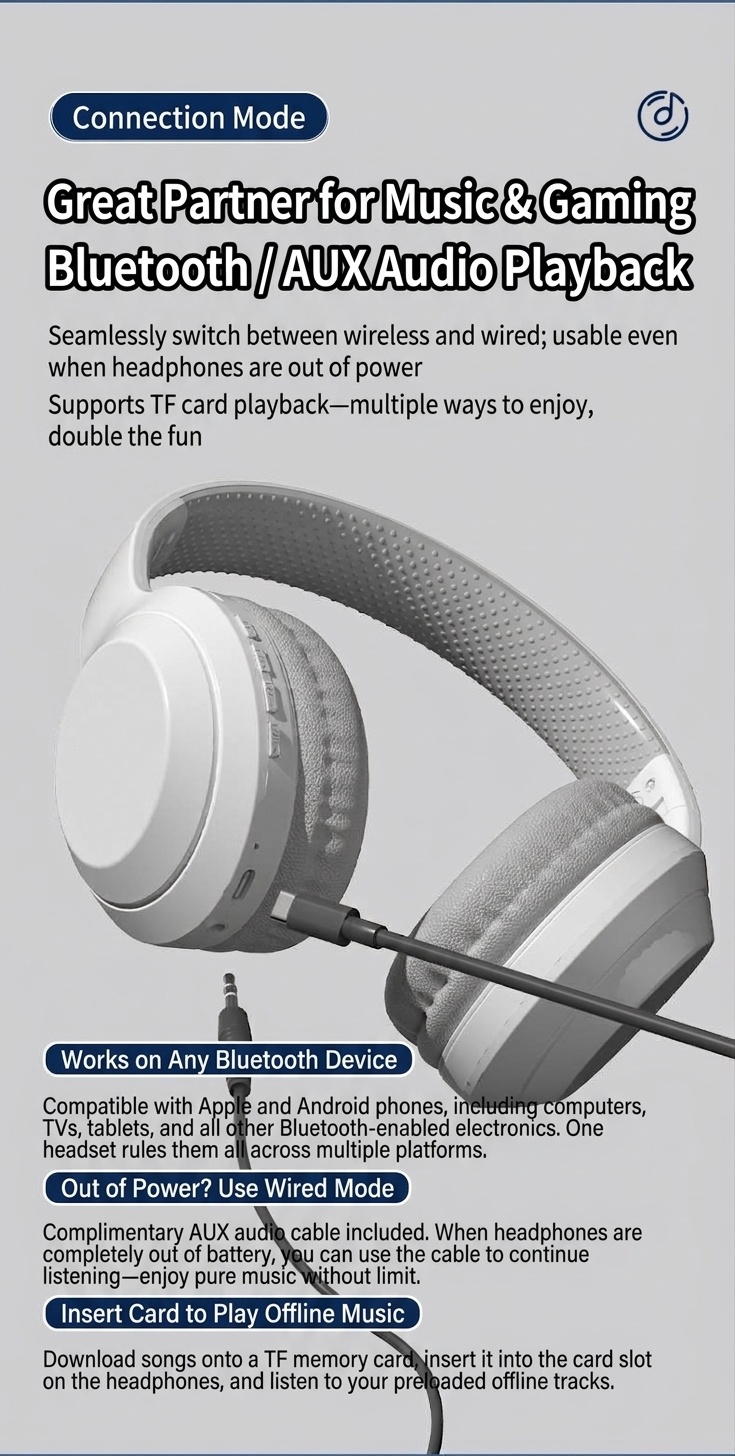 Wireless Bluetooth 5.3 Foldable Over-Ear Headphones