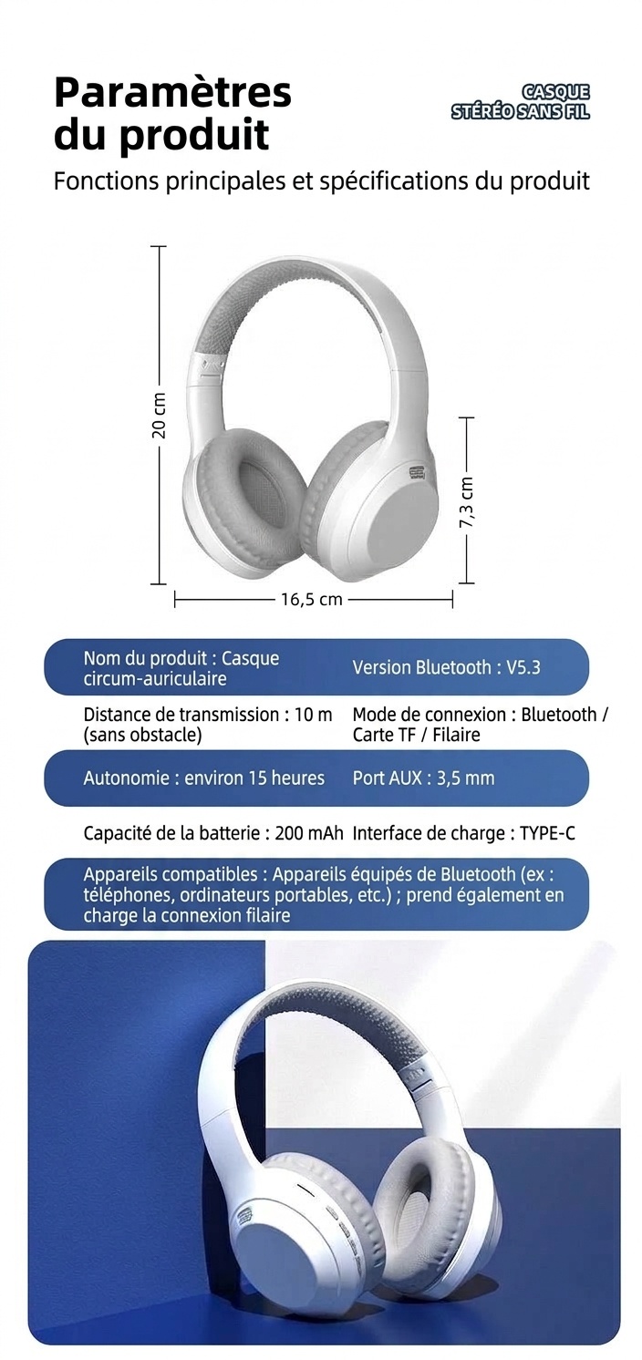 Wireless Bluetooth 5.3 Foldable Over-Ear Headphones
