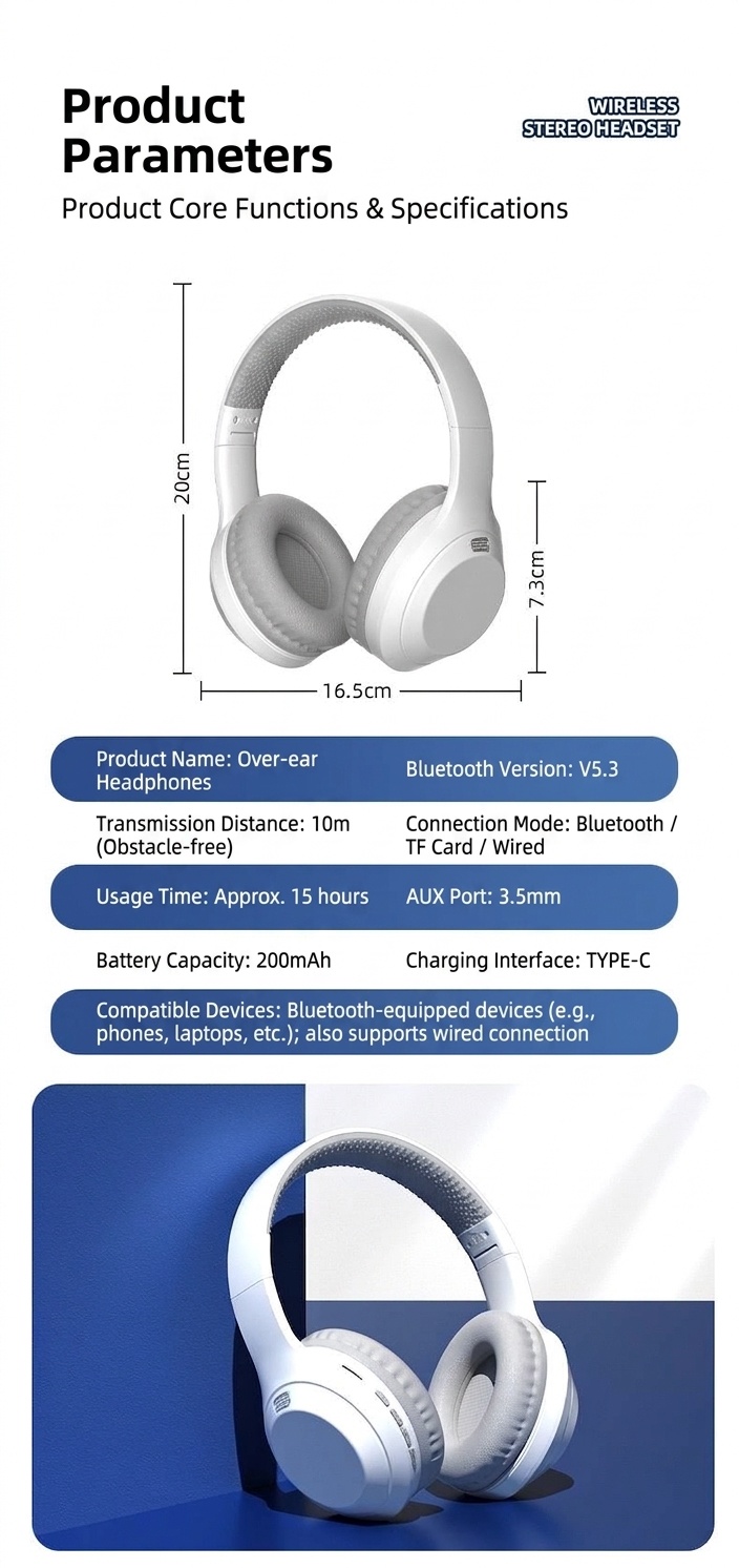 Wireless Bluetooth 5.3 Foldable Over-Ear Headphones
