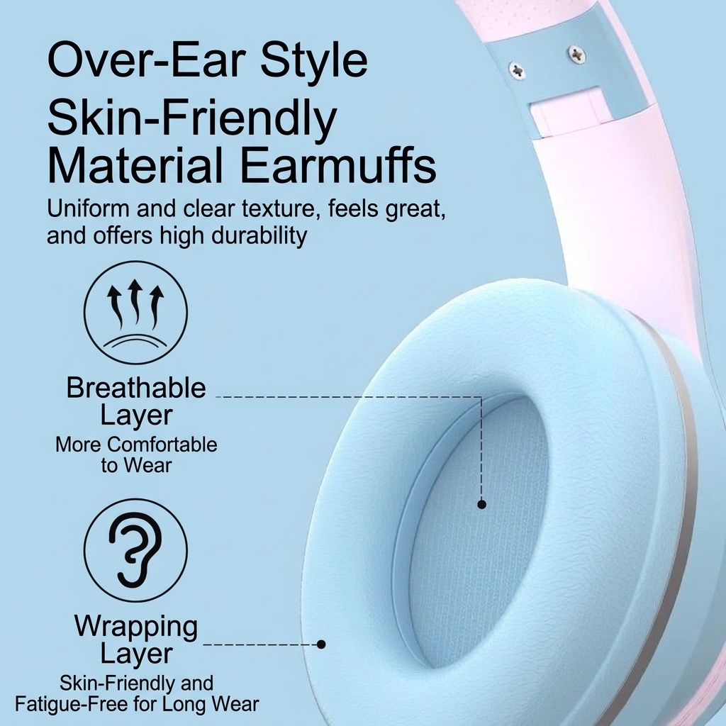 Cat Ear Wireless Bluetooth 5.1 Headphones with RGB LED Lights, 40mm Drivers, 15H Playtime, Built-in Mic & TF Card Slot, Over-Ear Foldable Headset for Kids & Adults
