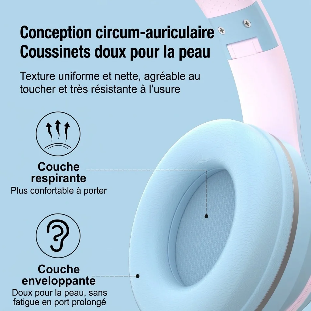Cat Ear Wireless Bluetooth 5.1 Headphones with RGB LED Lights, 40mm Drivers, 15H Playtime, Built-in Mic & TF Card Slot, Over-Ear Foldable Headset for Kids & Adults