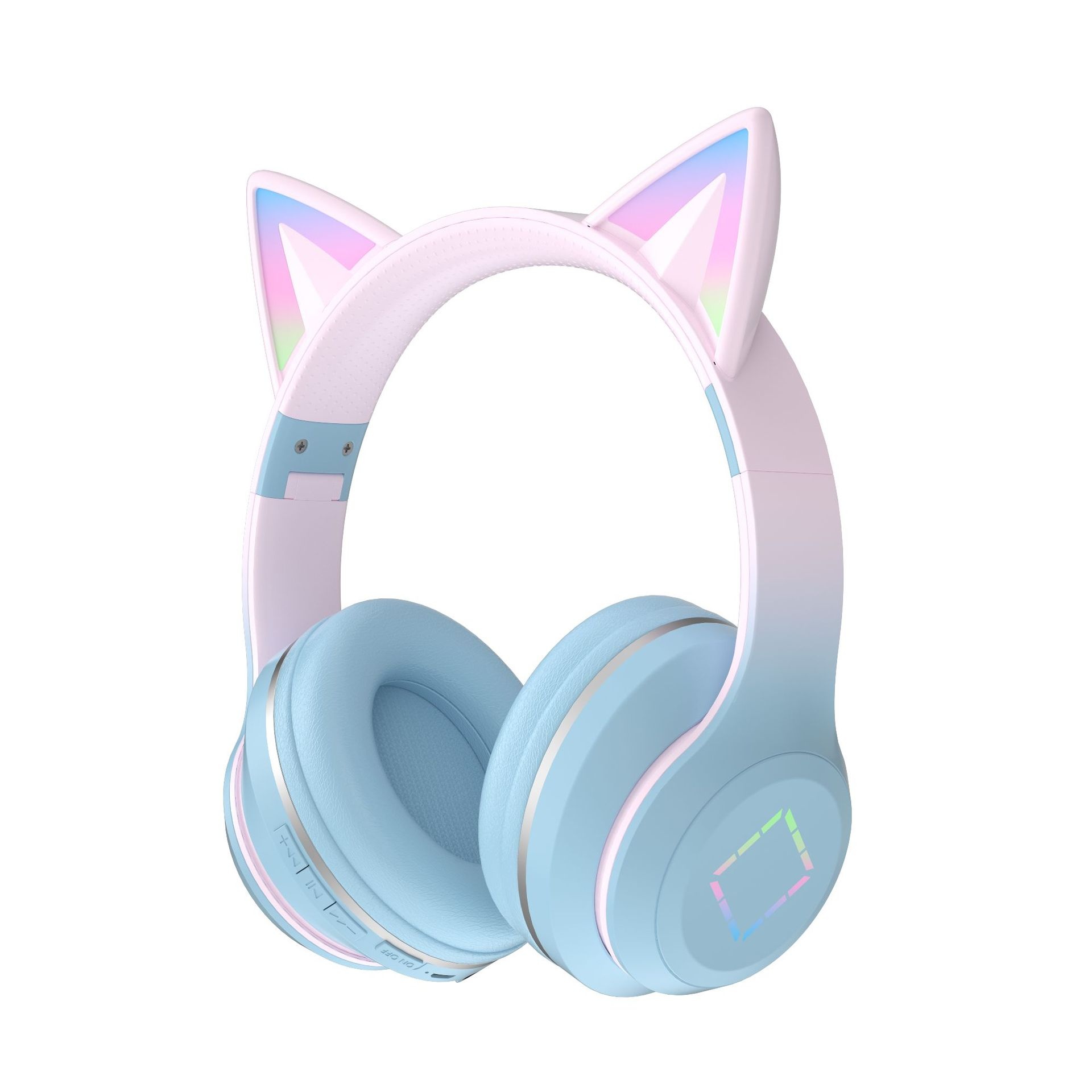 Cat Ear Wireless Bluetooth 5.1 Headphones with RGB LED Lights, 40mm Drivers, 15H Playtime, Built-in Mic & TF Card Slot, Over-Ear Foldable Headset for Kids & Adults
