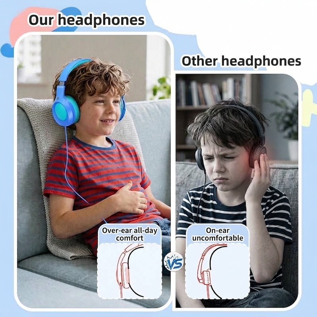 Kids Wireless Bluetooth 5.0 Headphones with Safe 85dB Volume Limiting, BPA-Free Lightweight Foldable On-Ear Headset with Comfortable Ear Pads for School & Travel