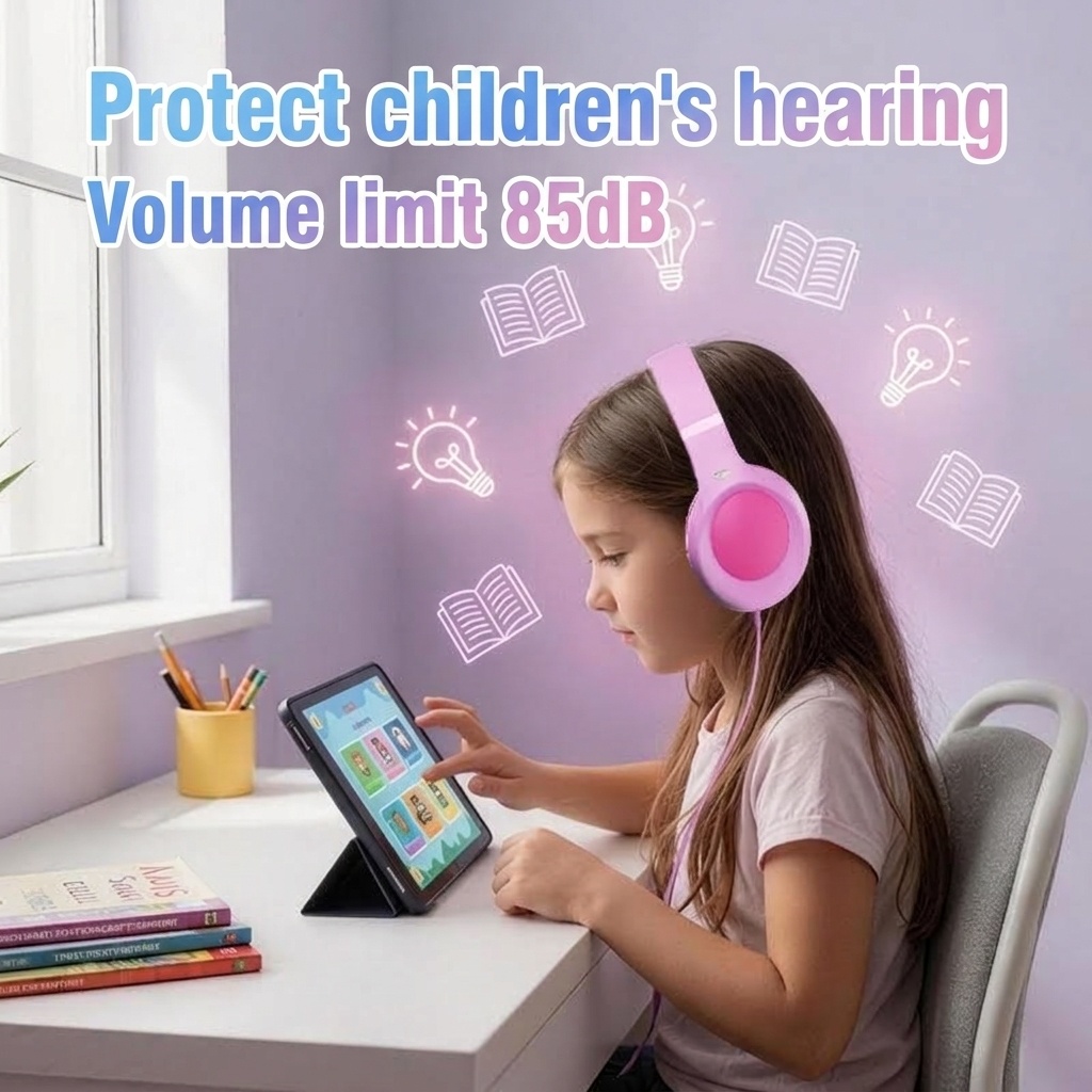 Kids Wireless Bluetooth 5.0 Headphones with Safe 85dB Volume Limiting, BPA-Free Lightweight Foldable On-Ear Headset with Comfortable Ear Pads for School & Travel