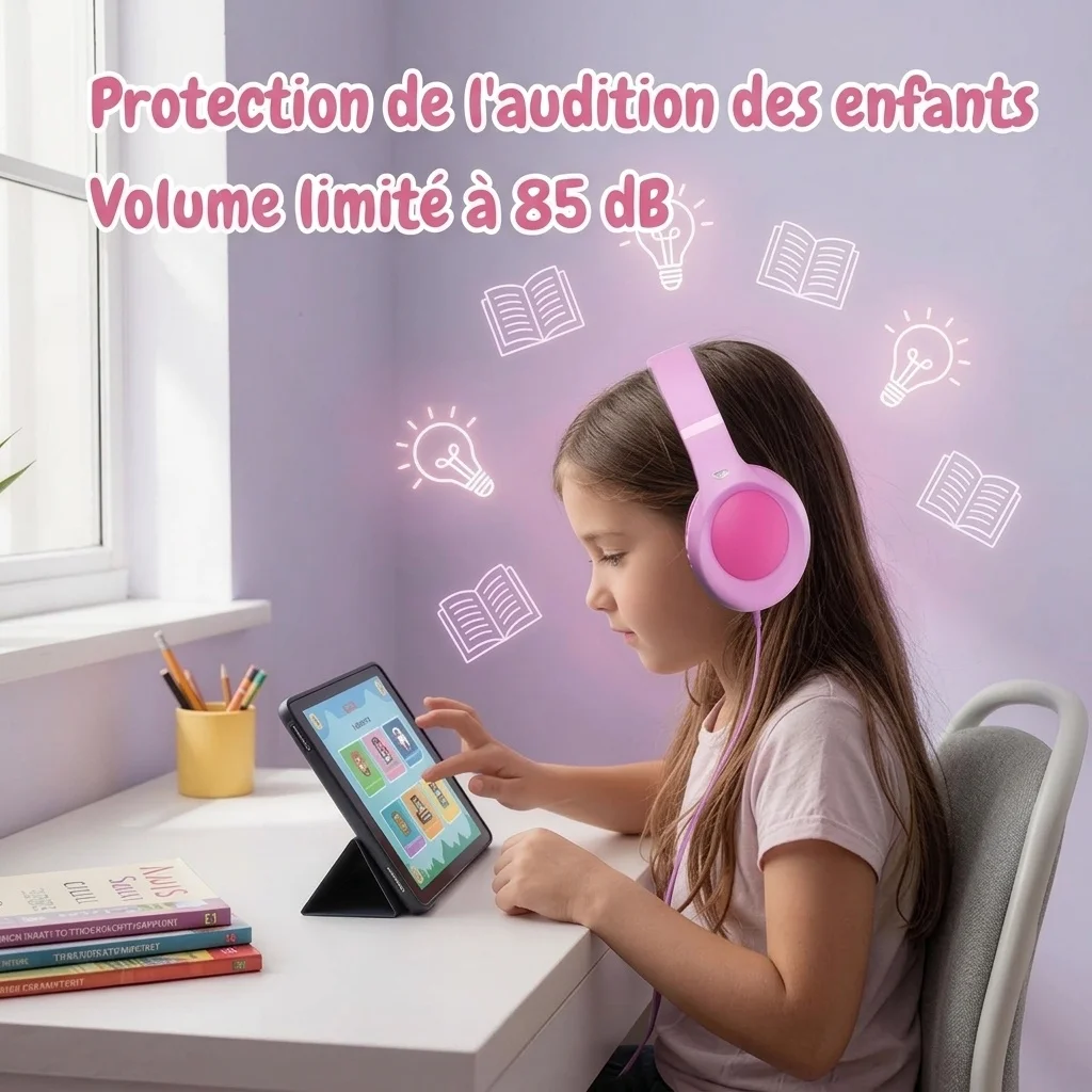 Kids Wireless Bluetooth 5.0 Headphones with Safe 85dB Volume Limiting, BPA-Free Lightweight Foldable On-Ear Headset with Comfortable Ear Pads for School & Travel