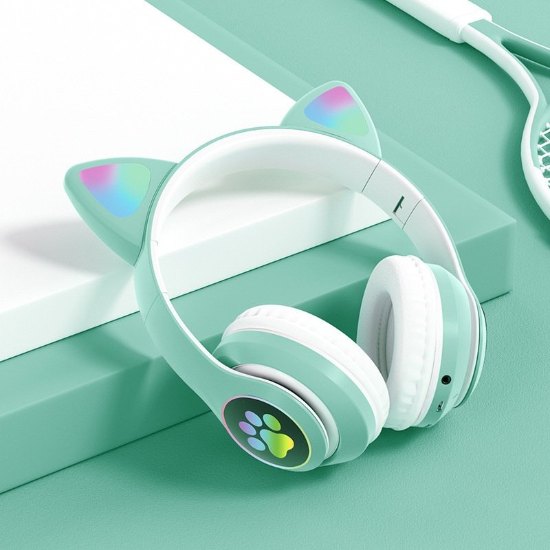 Cute Cat Ear LED Wireless Bluetooth 5.0 Headphones with Mic, 40mm Drivers, 10-Hour Battery Life, Noise Reduction, TF Card & 3.5mm AUX Mode, Foldable Over-Ear Headset