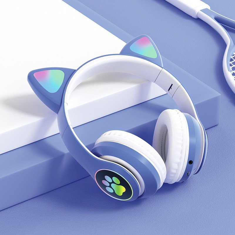 Cute Cat Ear LED Wireless Bluetooth 5.0 Headphones with Mic, 40mm Drivers, 10-Hour Battery Life, Noise Reduction, TF Card & 3.5mm AUX Mode, Foldable Over-Ear Headset