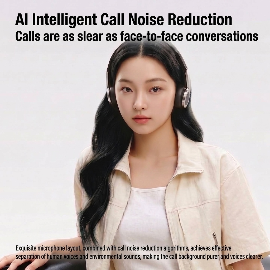 Wireless Bluetooth 5.3 On-Ear Headphones with AI Noise Cancellation Mic, Large Audio Drivers, Lightweight Ergonomic Soft Ear Cushions for Calling & Commute
