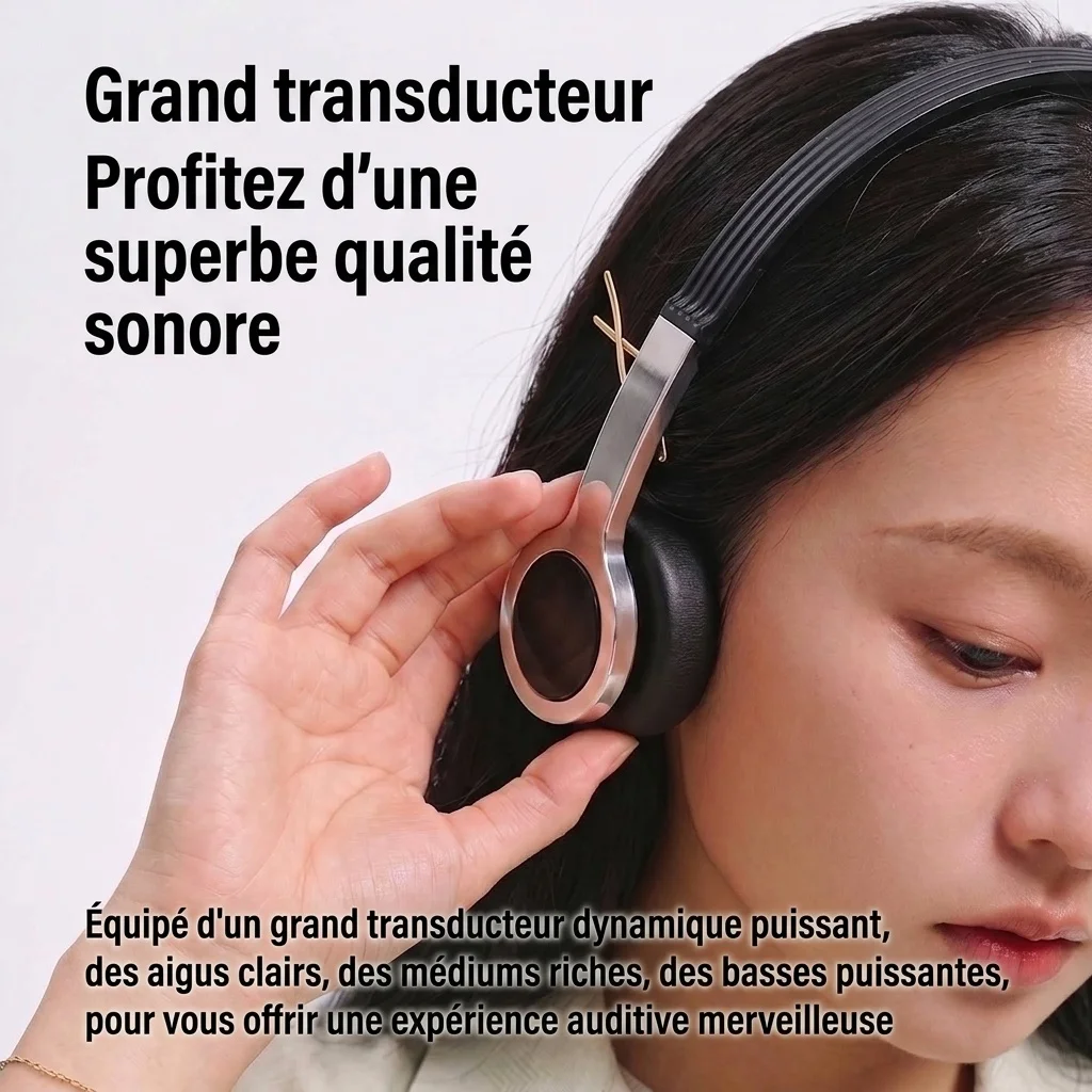 Wireless Bluetooth 5.3 On-Ear Headphones with AI Noise Cancellation Mic, Large Audio Drivers, Lightweight Ergonomic Soft Ear Cushions for Calling & Commute