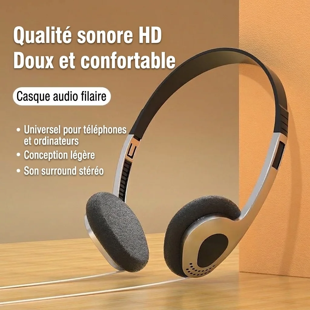 Retro Wired On-Ear Headphones with In-Line Microphone, 3.5mm Jack & Adapter Cable, Lightweight Vintage Fashion Headset with Soft Cushion Ear Pads