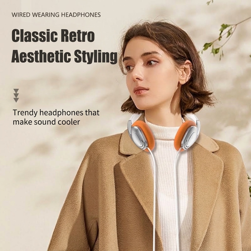 Retro Wired On-Ear Headphones with In-Line Microphone, 3.5mm Jack & Adapter Cable, Lightweight Vintage Fashion Headset with Soft Cushion Ear Pads
