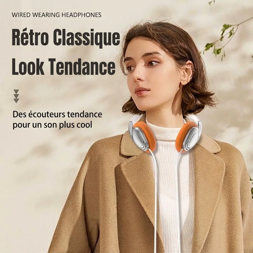 Retro Wired On-Ear Headphones with In-Line Microphone, 3.5mm Jack & Adapter Cable, Lightweight Vintage Fashion Headset with Soft Cushion Ear Pads
