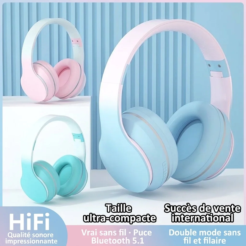 Wireless Bluetooth 5.1 Over-Ear Headphones with Immersive Hi-Fi Stereo Sound, Long Battery Life, Ultra-Soft Cushion Ear Pads & Built-in Mic, Foldable Headset