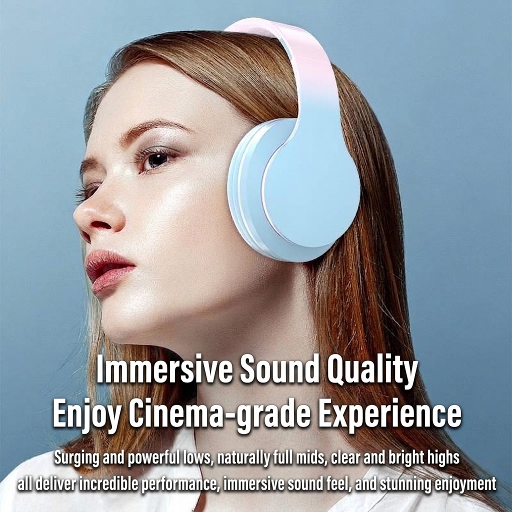 Wireless Bluetooth 5.1 Over-Ear Headphones with Immersive Hi-Fi Stereo Sound, Long Battery Life, Ultra-Soft Cushion Ear Pads & Built-in Mic, Foldable Headset