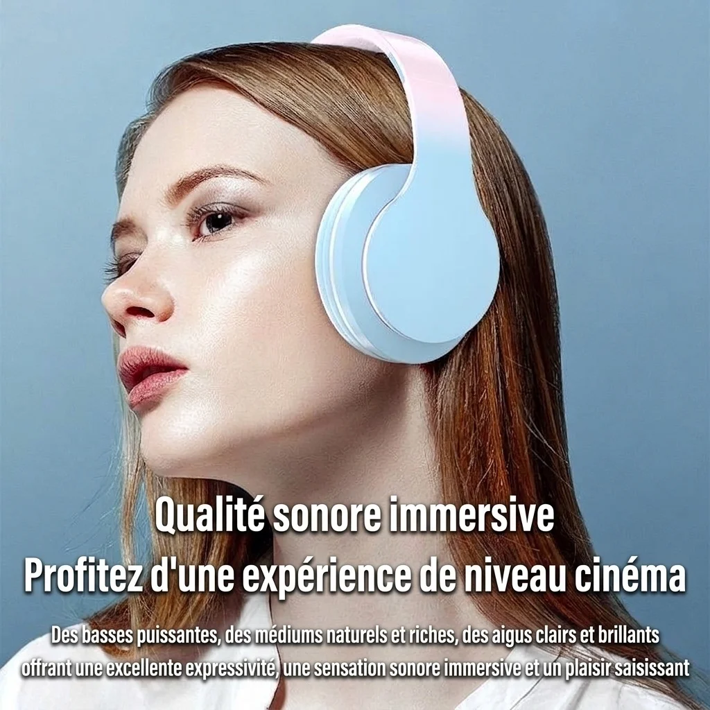 Wireless Bluetooth 5.1 Over-Ear Headphones with Immersive Hi-Fi Stereo Sound, Long Battery Life, Ultra-Soft Cushion Ear Pads & Built-in Mic, Foldable Headset