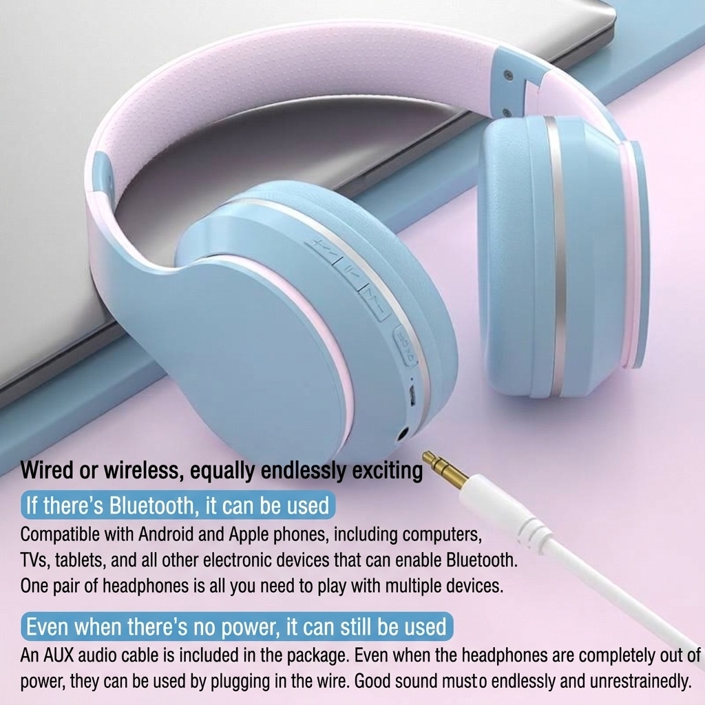 Wireless Bluetooth 5.1 Over-Ear Headphones with Immersive Hi-Fi Stereo Sound, Long Battery Life, Ultra-Soft Cushion Ear Pads & Built-in Mic, Foldable Headset