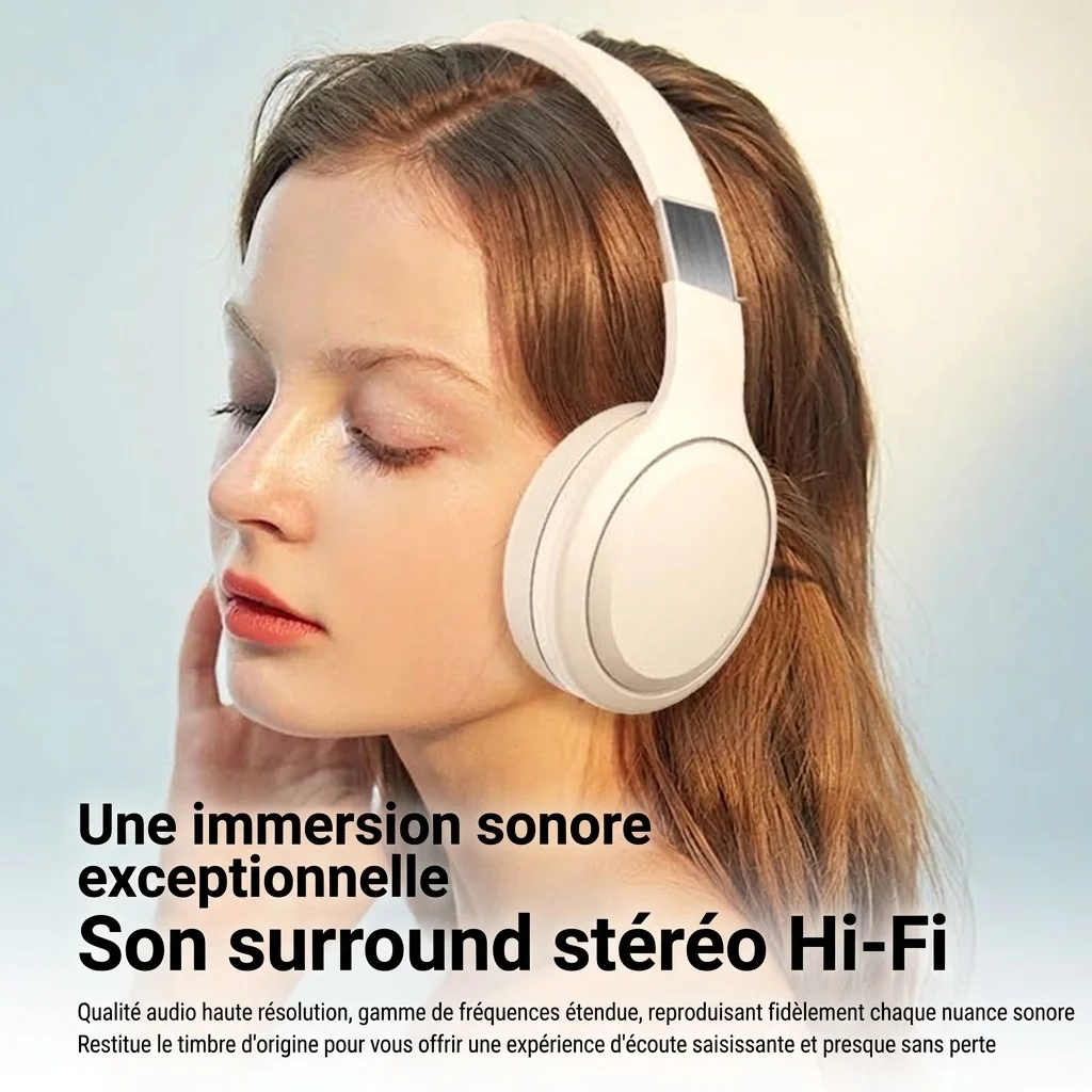 Wireless Bluetooth 5.0 Over-Ear Headphones with Deep Bass, Noise Cancellation, 40mm Drivers, 30H Playtime, TF Card / AUX Wired Mode & Protein Leather Ear Cushions