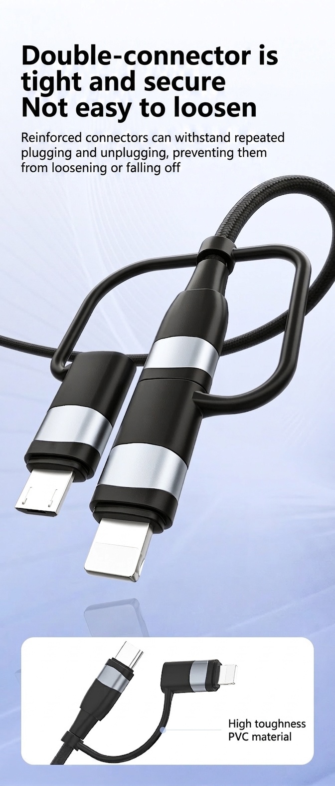 5-in-1 60W PD Fast Charging Cable, USB-A/USB-C to Lightning/Micro USB Multi Charger Cord for iPhone, iPad, Android